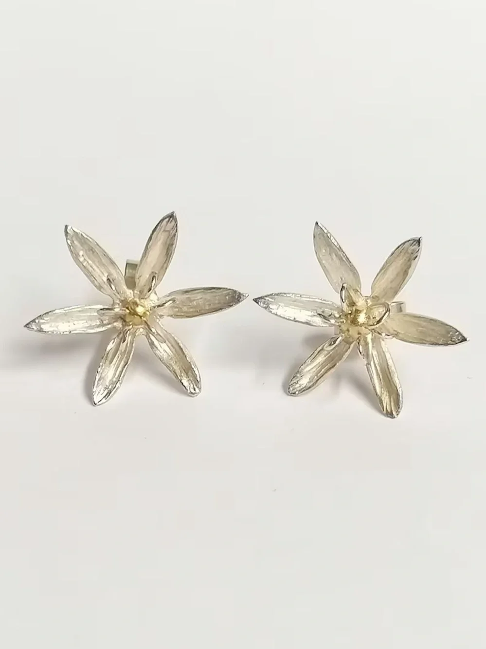Sterling Silver Floral Stud Earrings - Silver and Gold Two-Tone